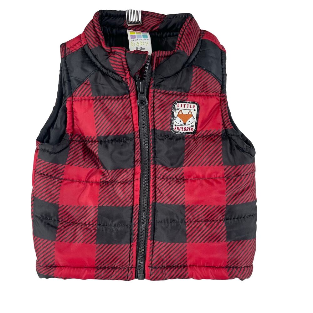 Healthtex Baby Boys Little Explorer Puffer Vest 0-3M Red Black Buffalo Plaid